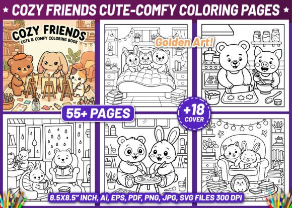 Download Cozy Friends Cute &amp; Comfy Coloring Pages - Cozy friends Collection