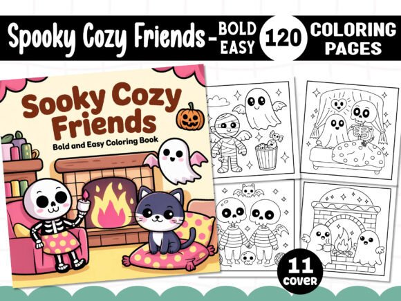 Download Spooky Cozy Friends Coloring Pages - KDP - Cozy friends Collection